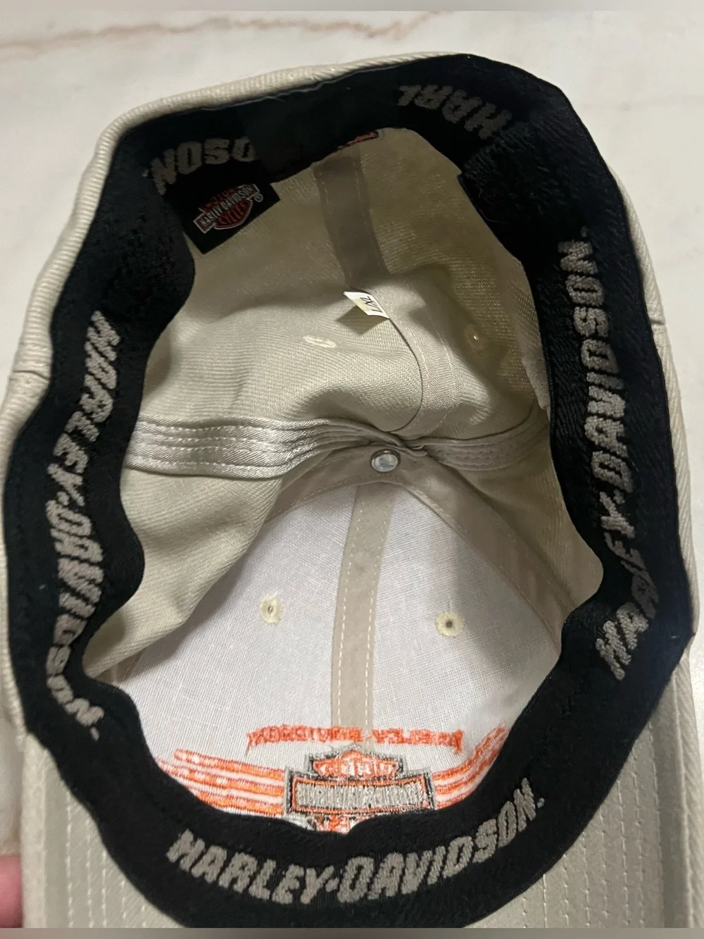 Harley Davidson Of Nassau Beige Orange Logo Fitted Size L/XL Hat Cap